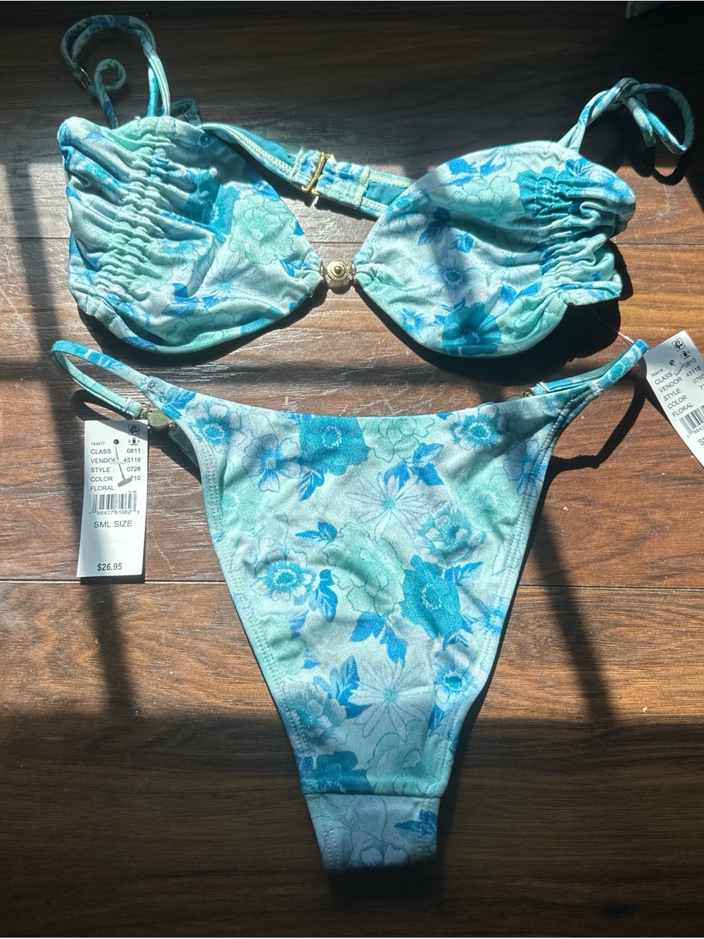 PacSun Blue Green Floral Ruched Bikini Set - Women Swim